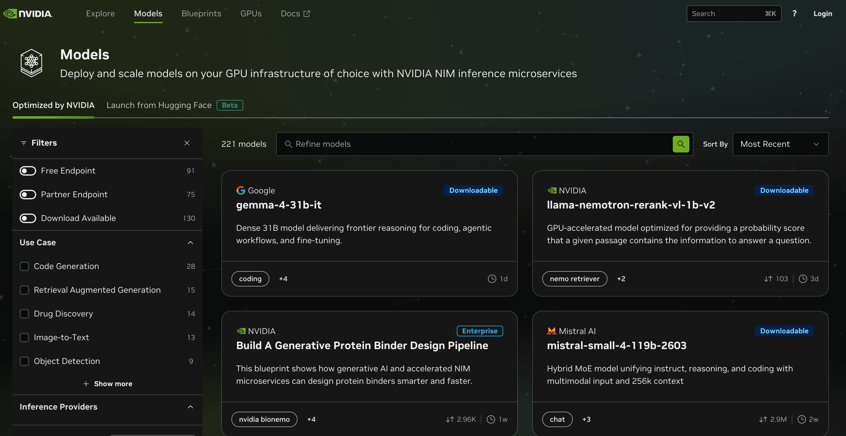 NVIDIA models page with Login button
