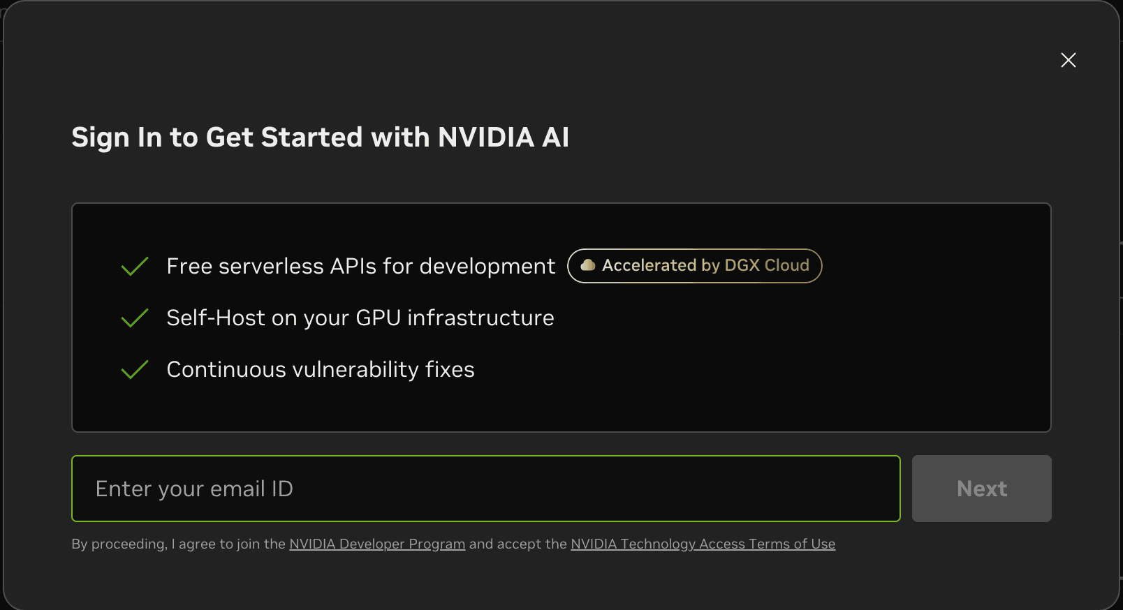 NVIDIA login panel