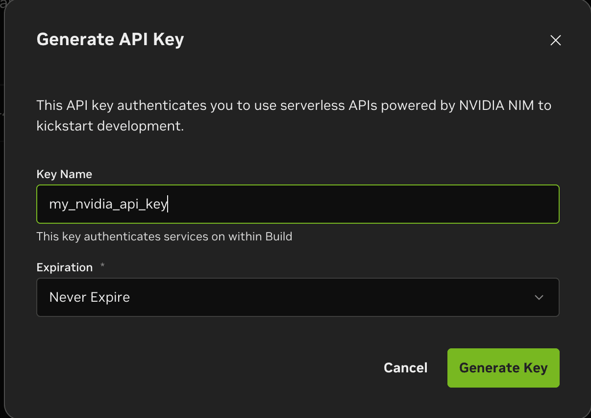 Generated NVIDIA API key